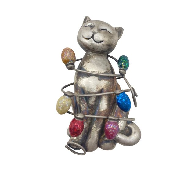 Lot Of 5 Holiday Brooch Pins Vintage To Modern Festive Cat Penguin Poinsettia - Picture 10 of 16